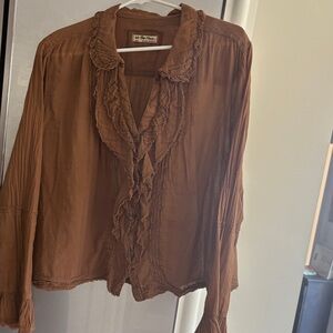 We The Free Tan Ruffle Blouse